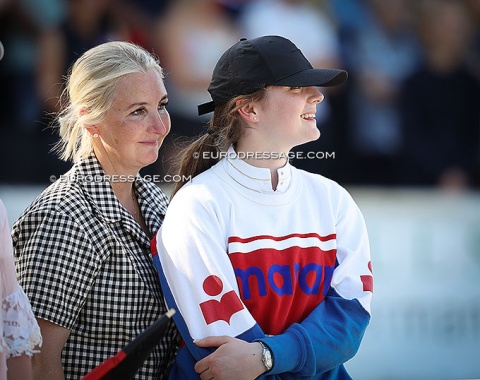 Kristy and Rose Oatley celebrating team gold with the Germans