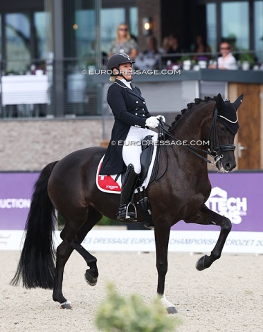 Swiss Delia Eggenberger on 10-year old Santa Maria (by Sandro Marinero), sourced at Hof Kasselmann. No less than 5 horses in Crozet came from Hof Kasselmann