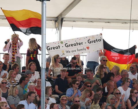 Greta Heemsoth brought a big fan club with vuvuzela and banner: Great, Greater, Greta