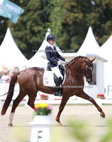 Jessica Lynn Thomas on So Special (by Secret x Bon Coeur). Horse with the silhouette and gaits for Grand Prix but fighting the contact. 