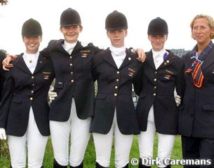 The Dutch pony team: Marrigje van Baalen, Andrea Villaverde, Suzan Kock, Inge Verbeek, and chef d'equipe Mieke de Kok