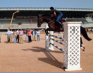 First riders test the footing in the Chapin Stadium in Jerez de la Frontera