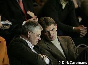 Johann Hinnemann and Rudolf Zeilinger discuss at the 2004 Global Dressage Forum :: Photo © Dirk Caremans