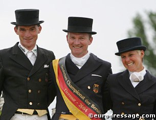 The podium at the 2004 German Championship for Professional Dressage Riders: Zeilinger, Schmidt, Gräf :: Photo © Astrid Appels