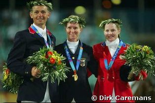 The individual eventing podium: Lesley Law, Bettina Hoy-Overesch, Kimberley Vinoski-Severson  :: Photo © Dirk Caremans