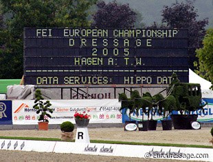 The score board at the 2005 European Championships :: Photo © Astrid Appels