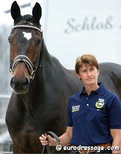 Tinne Vilhelmson and Just Mickey at the vet check of the 2005 European Championships :: Photo © Astrid Appels