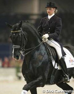 Susan de Klein and Ferro at the stallion's last public performance at the 2005 KWPN Stallion Licensing :: Photo © Dirk Caremans