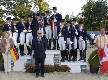 The team podium at the 2006 European Junior Riders Championships: Germany (silver), Holland (gold), Denmark (bronze) :: Photo © Michael Rzepa