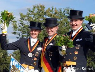Young Riders Podium: Jessica Werndl (silver), Caroline van der Linde (gold), Dirk Viebrock (bronze) :: Photo © Barbara Schnell