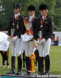 The pony podium at the 2008 German Championships: Sönke, Sanneke, Florine :: Photo © Barbara Schnell