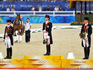 The 2008 Olympic podium: Isabell Werth, Anky van Grunsven, Heike Kemmer :: Photo © Franz Venhaus