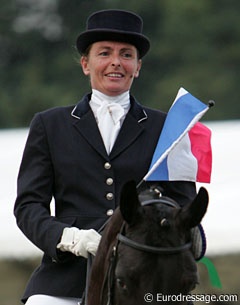 Sylvie Corellou and Wakensho in the victory lap at the 2008 World Championships for Young Dressage Horses