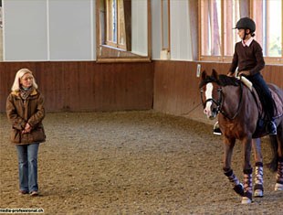 Heidi Bemelmans training an FEI pony rider in Switzerland