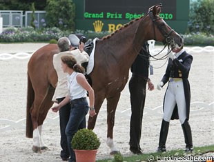 Ulla Salzgeber's Herzruf's Erbe gets injured at the 2009 CDIO Aachen while travelling the ring :: Photo © Astrid Appels