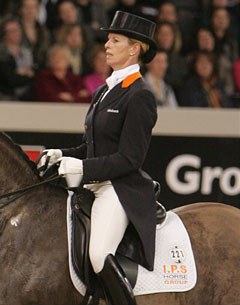 Anky van Grunsven and the IPS logo on her saddle pad :: Photo © Astrid Appels