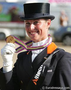 Adelinde Cornelissen showing her European Grand Prix Special gold medal