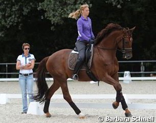 European Young Rider Champion Fabienne Lutkemeier training D'Agostino with mom Gina on the sideline