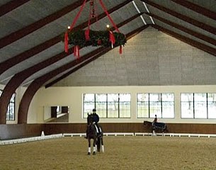 Meagan Davis and Bentley in the Schafhof indoor arena preparing for the 2010 Young Riders World Cup Final