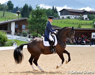 Charlotte Dujardin and Valegro with the Schindlhof in the Alps in the background
