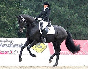 Ines Westendarp and Fürstenball winning the 5-year old dressage horse class in Hagen :: Photo © Maria Burczyk