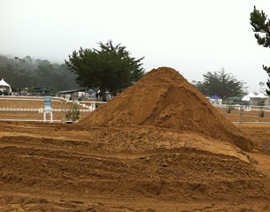 The show grounds at the 2011 CDI Pebble Beach. This mound of sand was taken out of the CDI ring, which still stayed deep, unlevel and hard