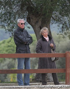 Spanish team trainer Jan Bemelmans and former judge Rosine Fradera watching the tests at the 2011 Sunshine Tour CDI :: Photo © Astrid Appels