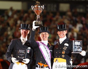 The 2011 World Cup Finals' Podium: Nathalie Zu Saeyn-Wittgenstein, Adelinde Cornelissen, Ulla Salzgeber :: Photo © Astrid Appels