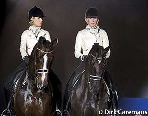 Mischa Koot on U2 and Imke Schellekens-Bartels on Tanirma at the 2012 KWPN Stallion Licensing Show :: Photo © Dirk Caremans