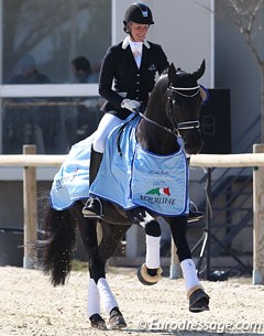 Bernadette Brune and the Oldenburg Di Magic (by Dimaggio) won the 5-year old division at the 2012 CDI Vidauban :: Photo © Astrid Appels