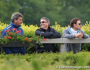 Gert-Jan van Olst, Dutch team trainer Wim Ernes and Laurens van Lieren watching Anne van Olst's test