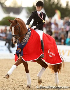 Lena Stegemann and Scara Boa become the 5-year old World Champions at the 2013 World Championships for Young Dressage Horses :: Photo © Astrid Appels