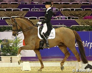 Juliane Brunkhorst and Furstano (by Furst Heinrich x Brentano II) did the warm up test but dropped out of the finals class