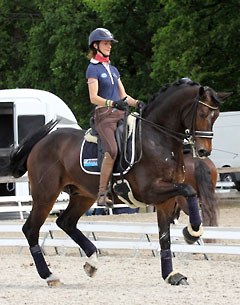 Alizee Froment schooling one of her new talented horses at the 2014 CDI Kapellen