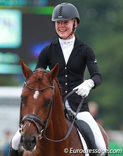 Swedish Ida-Linn Lundholm has a smile on her face after she finishes her test on Sankt Erik II (by Johnson x Weltmeyer)