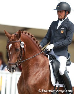 Spanish Grand Prix team rider Jose Antonio Garcia Mena on the Dutch bred Doctor (by Scandic x Monteverdi). The chestnut stallion is quite ponyesque but showed some of the best flying changes of the day