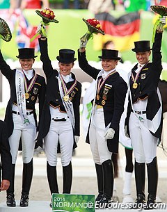 The 2014 German WEG gold medal winning team: Kristina Sprehe, Helen Langehanenberg, Isabell Werth, Fabienne Lutkemeier :: Photo © Astrid Appels