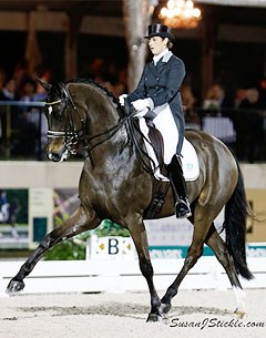 Tinne Vilhelmson and Don Auriello win the Kur to Music on Friday Night at the 2014 CDI Wellington :: Photo © Sue Stickle