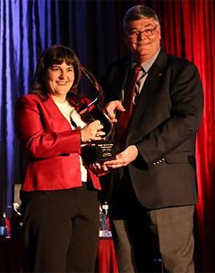 The 2013 Susan Jane Anstey Media Award was presented to Patricia Da Silva by Equine Canada President Mike Gallagher :: Photo © Cheryl Denault   