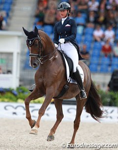 Marina Aframeeva and Vosk at the 2015 European Dressage Championships. She went from 70.300% in Aachen in August 2015, to 71.900% in Moscow in September 2015, to 76.780% in Moscow in February 2016 :: Photo © A.Appels