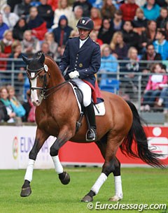 Wolfhard Witte and Lissaro van de Helle in a demo ride at the 2015 European Championships in Aachen :: Photo © Astrid Appels