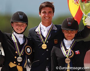 The kur to music podium at the 2015 European Junior Riders Championships: Semmieke Rothenberger, Juan Matute Guimon, Victoria Vallentin :: Photo © Astrid Appels