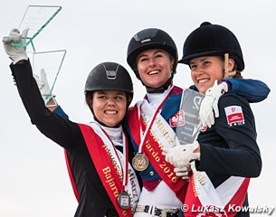 The junior podium at the 2016 Polish Dressage Championships: Anna Wojtkowska, Zuzanna Haber, Małgorzata Cybulsk :: Photo © Lukasz Kowalski