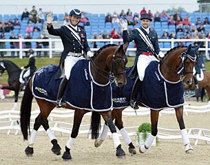 The winners of the Dressage Demo Competition, Carl Hester and Charlie Hutton, at the 2016 CSI Bolesworth