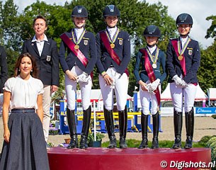 The gold medal winning German team with crown princess Mary at the 2016 European Pony Championships :: Photo © Digishots