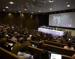 An all-male panel at the FEI Sports Forum: Tim Hadaway (GBR), Charles Balchin (GBR), John Madden (USA), Frank Kemperman (NED), Giuseppe de la Chiesa (ITA), Brian Sheahan (AUS), Karoly Fugli (HUN), John Eccles (GBR), Bob Thompson (CAN), Ulf Wilken (SWE)