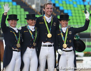 The German team wins gold at the 2016 Olympic Games: Isabell Werth, Dorothee Schneider, Sönke Rothenberger, Kristina Bröring-Sprehe :: Photo © Astrid Appels