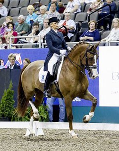 British Grand Prix Rider Louisa-Marcelle Eadie competed at the CenturyLink Center Omaha, she placed 7th on 13-year-old KWPN gelding Baltazar, aka “Butters” (Idocus x Notaris) owned by Frederike Kurowski Cardello :: Photo © Sue Stickle