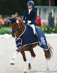 Beatrice Buchwald and Victoria's Secret win the 5-year old preliminary test at the 2016 World Young Horse Championships :: Photo © Astrid Appels