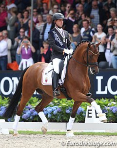 Sascha Schulz and Quel Filou at the 2016 World Young Horse Championships in Ermelo :: Photo © Astrid Appels